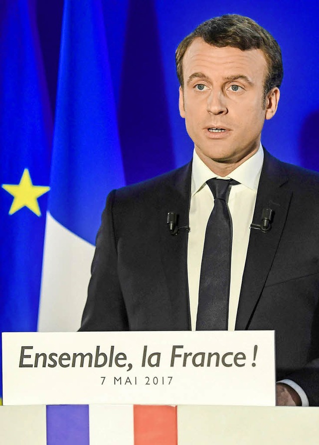 Ernst und berwltigt vom groen Wahlerfolg: Emmanuel Macron   | Foto: AFP