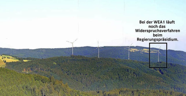 Drei Windenergieanlagen (WEA) oberhalb...plante fnfte Anlage wurde verworfen.   | Foto: ZVG