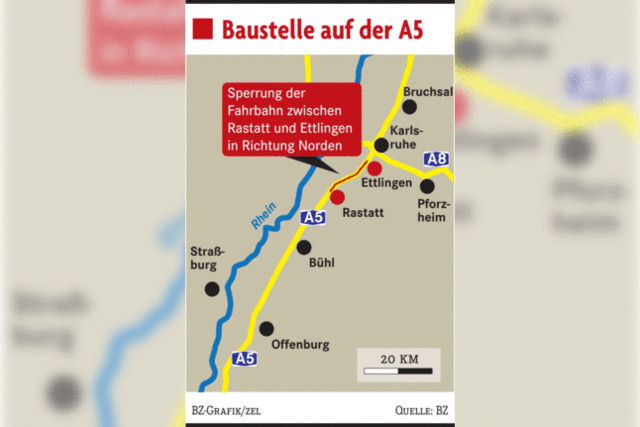 A 5 in Richtung Karlsruhe wird gesperrt