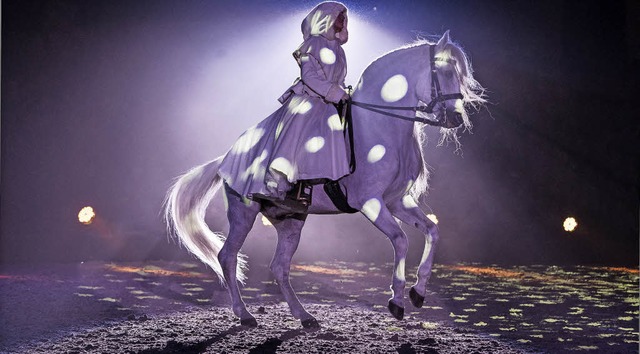 Mit vielen Lichteffekten werden Pferd und Reiter in Szene gesetzt.   | Foto: apassionata