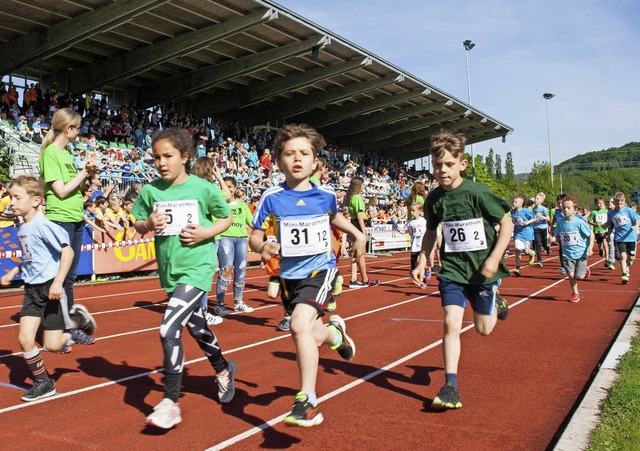 Die Schler gaben beim Mini-Marathon i... Tiengener Langenstein-Stadion alles.   | Foto: Peter Rosa