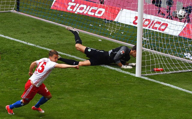 Relegation verhindert! Der HSV freut sich.  | Foto: dpa