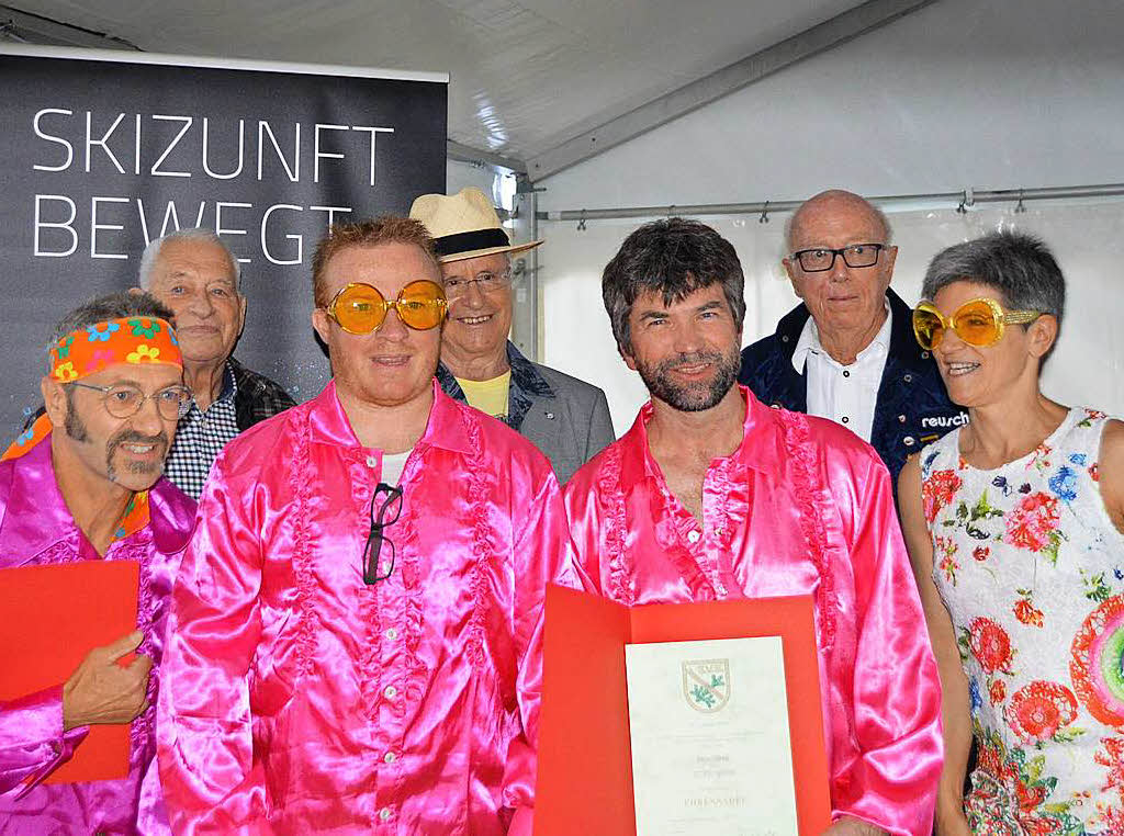 Geehrte von links: Andreas Brner, Willi Baumann, Hubert Baur (Vizeprsident Skiverband Schwarzwald), Sepp Hagn, Peter Hirtle, Eickhard Khl und Gudrun Hauck (Vorsitzende Skizunft)