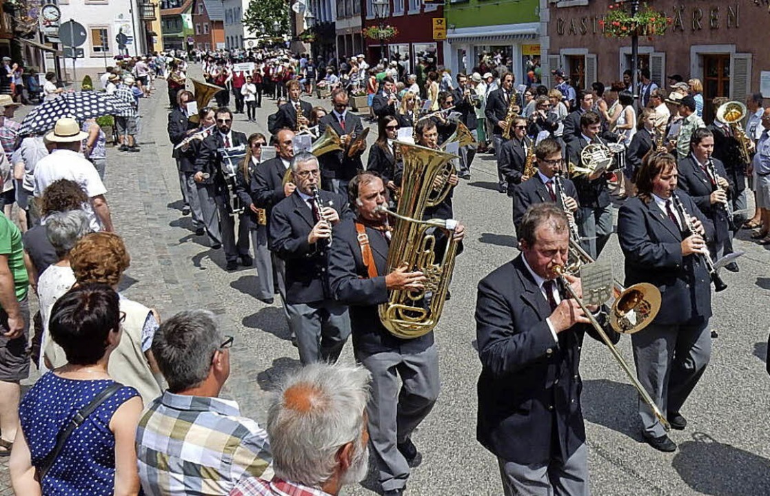 Marschmusik dominierte beim Jubiläumsumzug durch Elzach.  | Foto: Kurt Meier