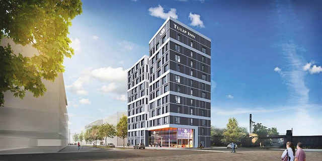 Das geplante 35 Meter hohe Hotel soll ...kung fr das neue Stadtquartier haben.  | Foto: zVg