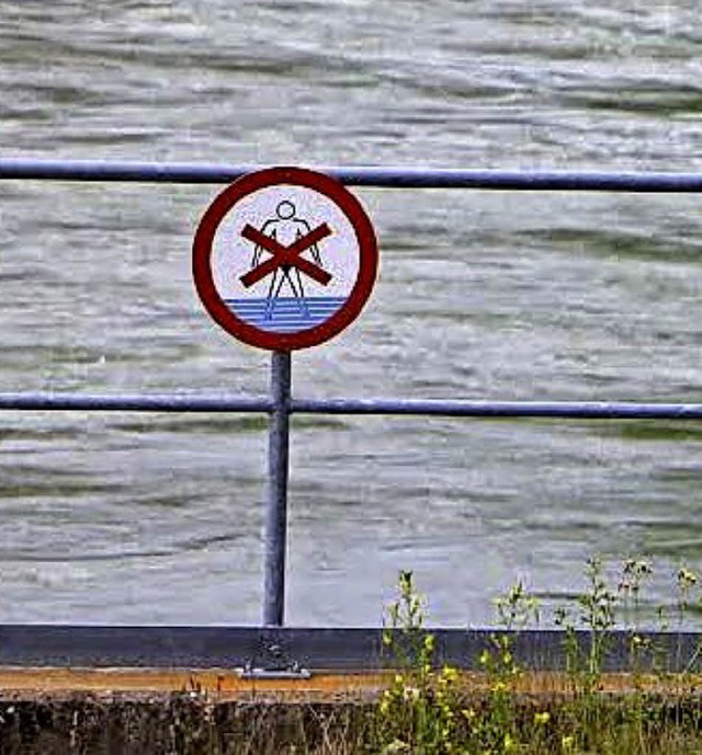 Schilder warnen am Rheinkraftwerk Albb...dem gefhrlichen Sprung in den Rhein.   | Foto: Privat