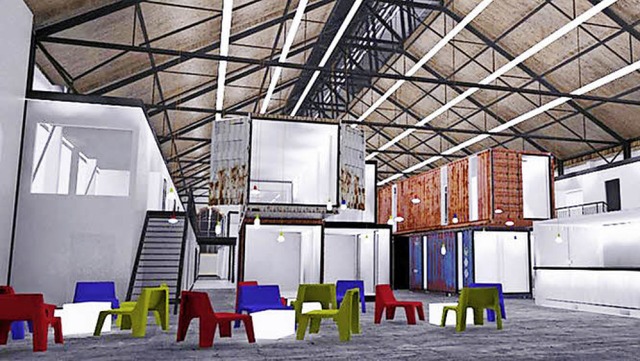 So soll das neue Containerdorf fr Kreativschaffende in der Lokhalle aussehen.   | Foto: Haller Architekten