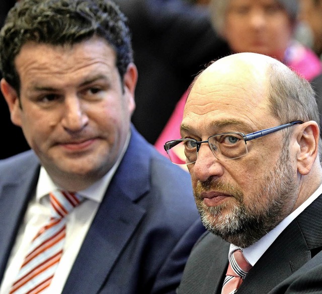 SPD-Generalsekretr Hubertus Heil (links) und Spitzenkandidat Martin Schulz   | Foto: dpa