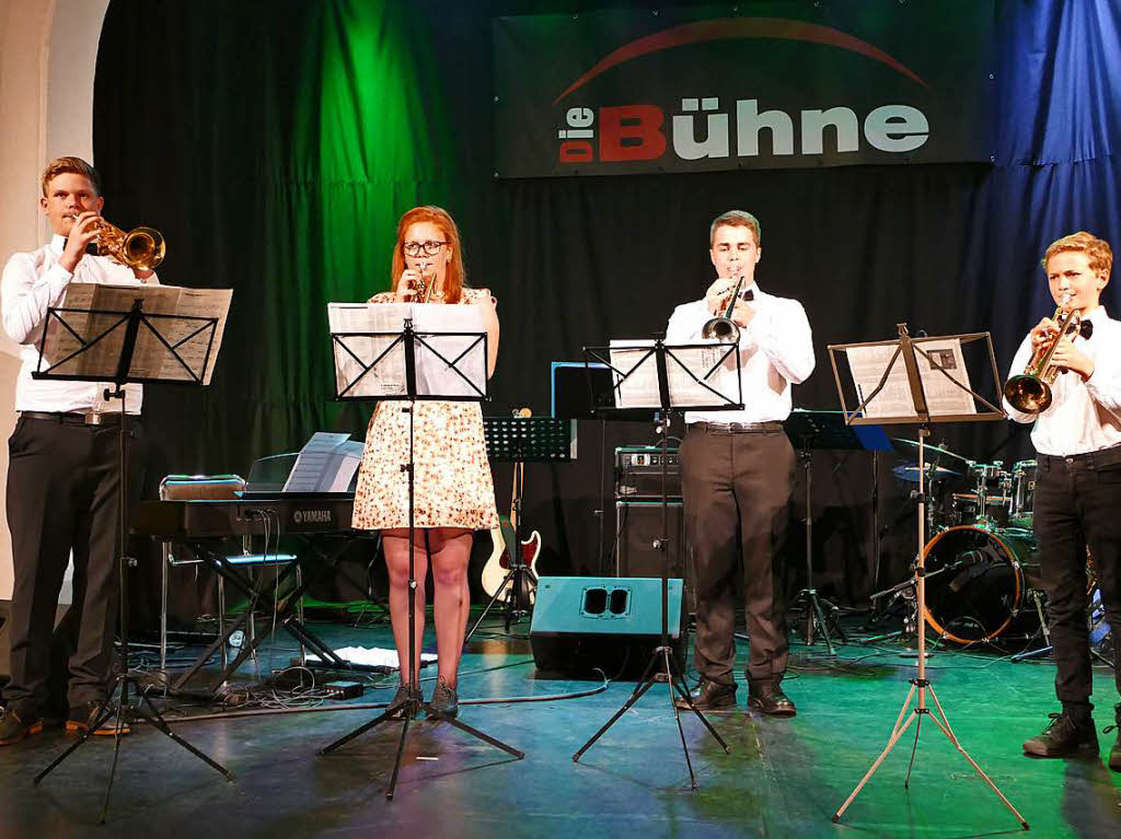 Blserquartett der Jugendmusikschule Bad Sckingen:  Simon Eckert, Alisa Kuder, Mark Trndle und Michael Sperling (von links)