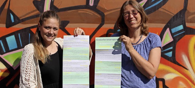 Katja Janker (links) und Silke Dantona...prsentieren das Kinderferienprogramm.  | Foto: Heiner Fabry