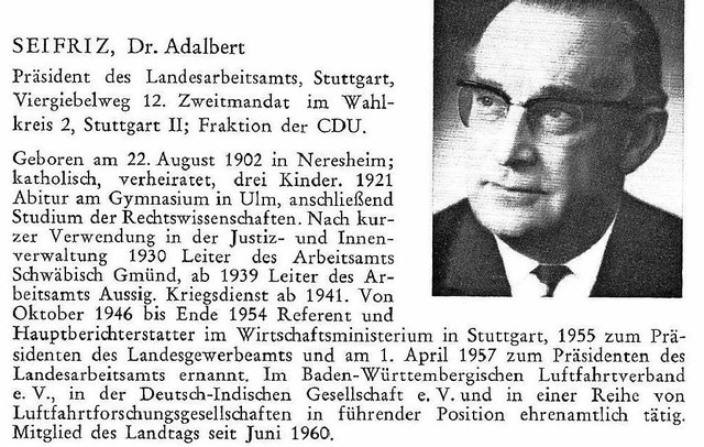 Eintrag im  Landtagshandbuch von 1960  | Foto: Screenshot