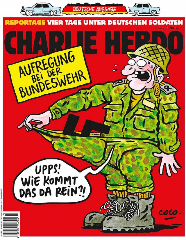 Das Satiremagazin Charlie Hebdo widmet...iner aktuellen Ausgabe der Bundeswehr.  | Foto: dpa