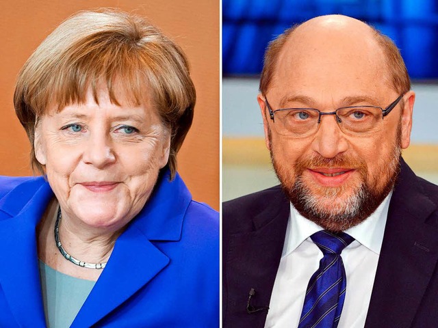 Angela Merkel und Martin Schulz kommen fr den Wahlkampf auch nach Freiburg.  | Foto: dpa