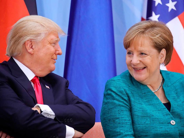 Trump und Merkel beim G20-Gipfel in Hamburg.  | Foto: AFP