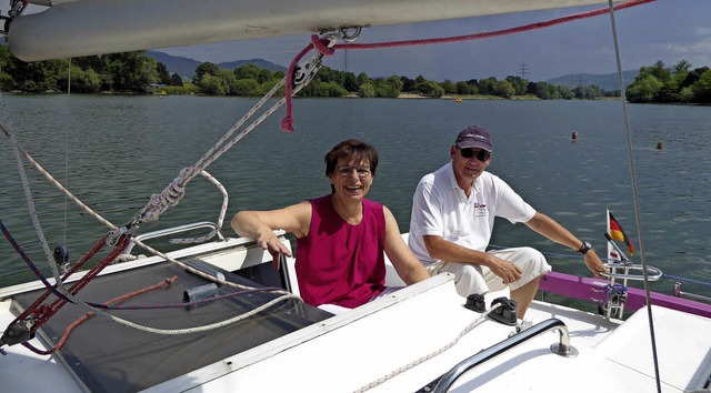 Oberbrgermeisterin Edith Schreiner au...eltrn mit OSCG-Skipper Hajo Zehnder.   | Foto: Barbara Puppe