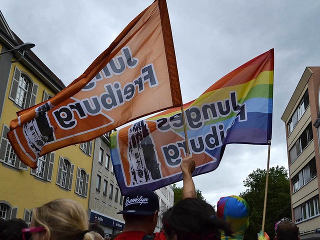 Die CSD-Parade in der Freiburger Innenstadt am Samstag vor einer Woche.  | Foto: Linn-Marie Hahn