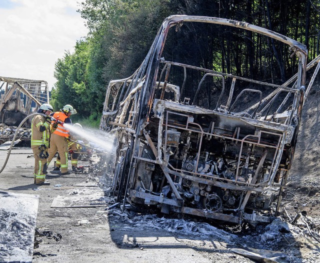 Am Ende blieb nur das Skelett des ausgebrannten Busses brig.   | Foto: dpa