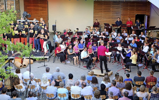 Gut gelaunt zeigten sich die Musiker d...ert im Hof des Weingutes Franz Keller.  | Foto: Claudia Mller