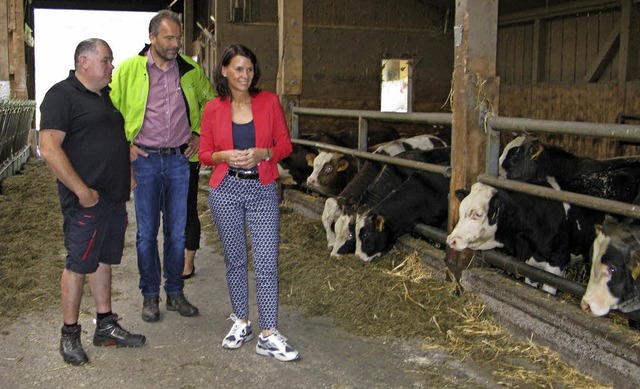 Goldbachhof-Bauer Markus Kaiser, Rolan...gen den Stall des Bernauer Landwirts.   | Foto: Ulrike Spiegelhalter