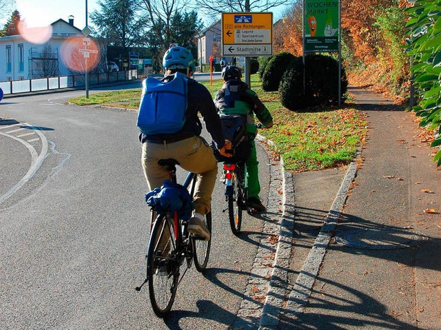 Radfahrer, die vom Altweiler Zoll komm...en knftig einen eigenen Radweg haben.  | Foto: Herbert Frey
