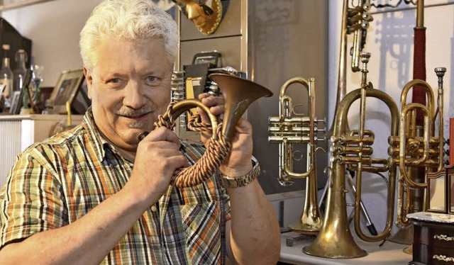 Trompeten und Hrnern gilt Jrg Alexander Kuenzers besondere Sammelleidenschaft.  | Foto: Michael Bamberger
