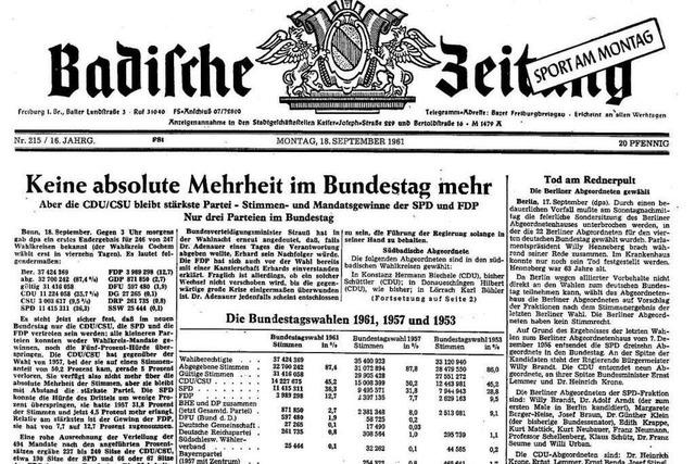 Bundestagswahl 1961: Auszge aus der BZ-Berichterstattung