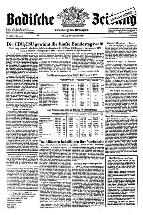 Bundestagswahl 1965 Auszüge aus der BZBerichterstattung Deutschland