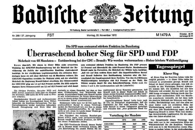 Bundestagswahl 1972: Auszüge aus der BZ-Berichterstattung