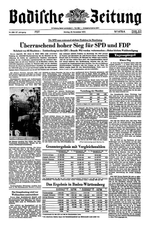 Bundestagswahl 1972 Auszüge aus der BZBerichterstattung Deutschland