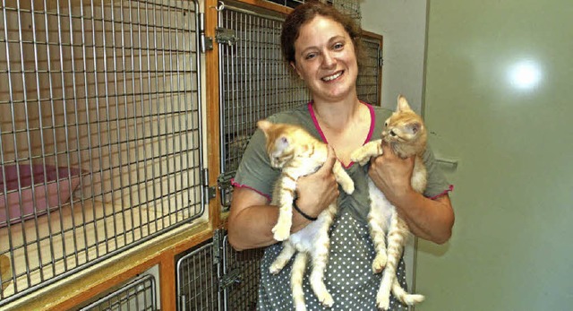 Die Vorsitzende des Tierschutzvereins,...wei der rund 30 betreuten Fundkatzen.   | Foto: Gottstein
