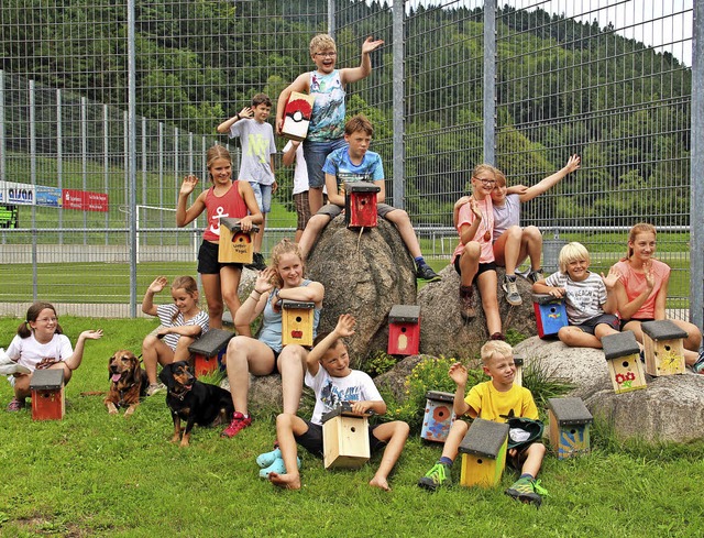 Bunte Nistksten dienen nun Vgeln im Tegernauer Wald als Unterschlupf.   | Foto: Monika Weber