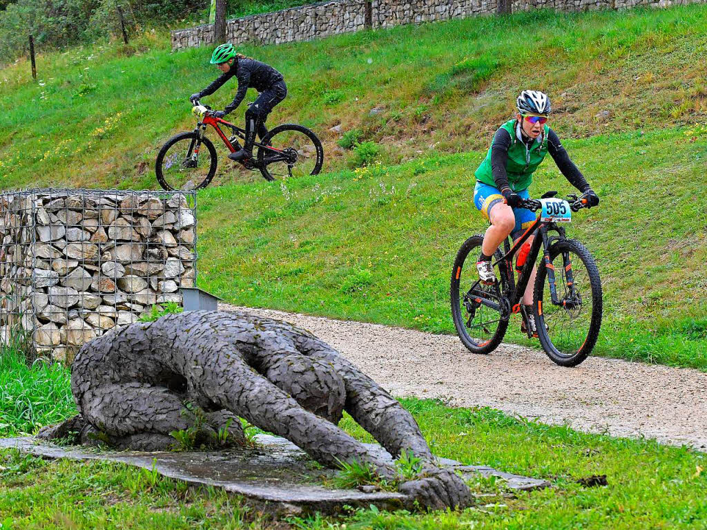 Die Kunst im Skulpturenpark Grafenhausen scheint sich vor den sportlichen Leistungen der Mountainbiker zu verbeugen –  bereit zur La-Ola-Welle sozusagen.