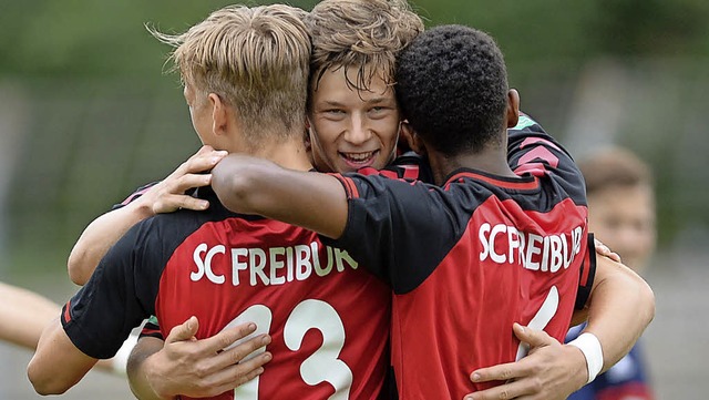 Der Freiburger Yannik Keitel freut sic...  3:3-Ausgleich gegen Bayern Mnchen.   | Foto: Seeger