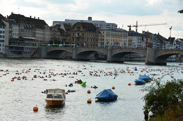 So sah es 2015 beim Basler Rheinschwimmen aus.  | Foto: Sina Gesell