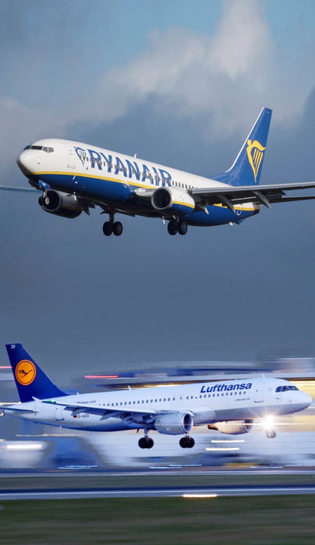 Rivalen am Himmel: Lufthansa und Ryanair  | Foto: Fotos: dpa / Montage: BZ