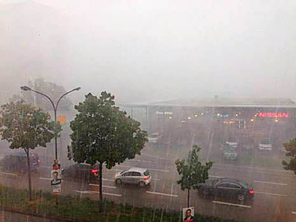 Ein kurzes und heftiges Unwetter hat in Freiburg Bume entwurzelt und Menschen die Sicht genommen.