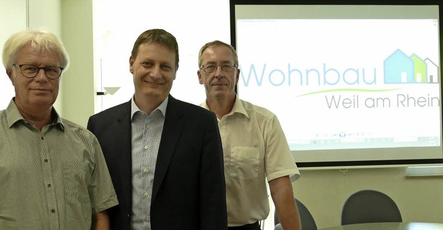 Die Geschftsfhrer Rudolf Koger und A... neuen Logo der Wohnbau Weil am Rhein   | Foto: Senf