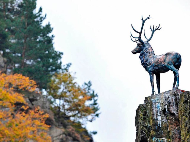 Im Hllental wacht der Hirsch ber die B31.  | Foto: dpa