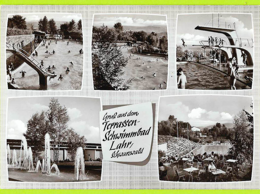Das Lahrer Terrassenbad als Postkartengru im Jahr 1971