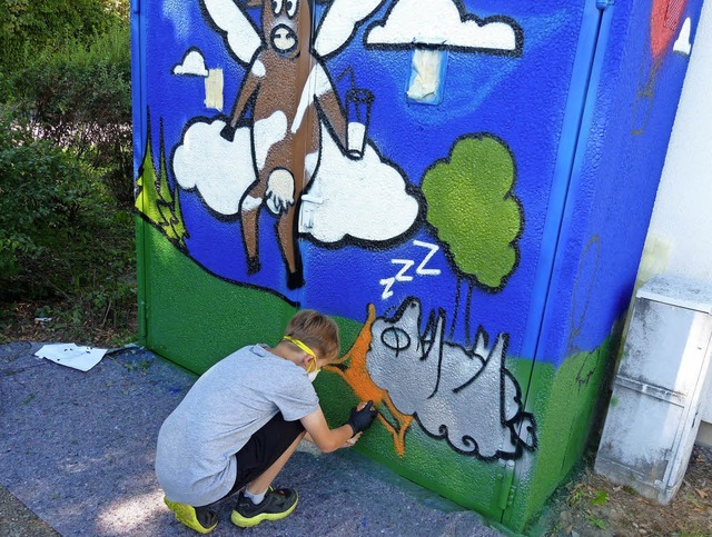 Beim Graffiti-Workshop brauchte es Feingefhl.   | Foto: Bachmann-Goronzy