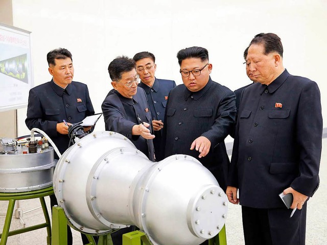 Die von der Regierung Nordkoreas am ve...lichen Wasserstoffbomben-Sprengkopfes.  | Foto: dpa
