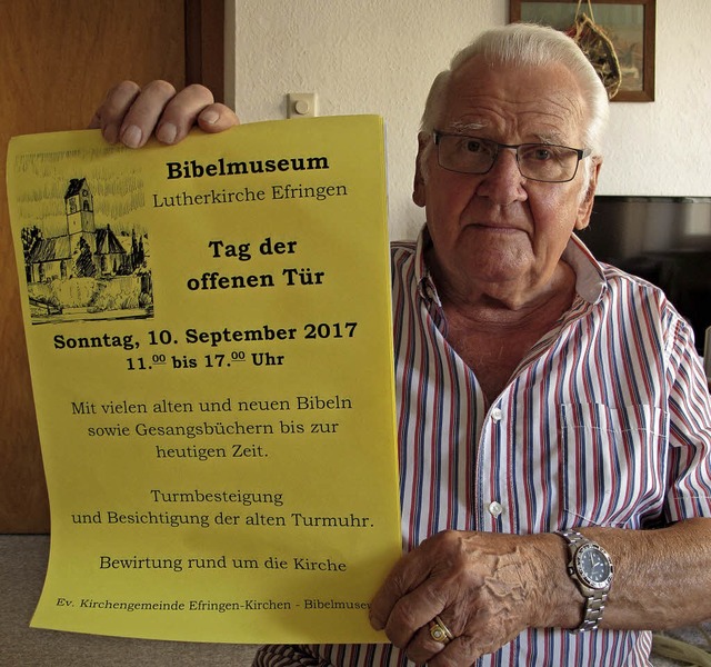 Kurt Renk ffnet zum Tag des offenen D...er das Bibelmusuem in der Lutherkirche  | Foto: Jutta Schtz