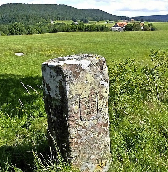 Ein gut erhaltener Grenzstein mit Wappen  | Foto: Karlfranz Koehler
