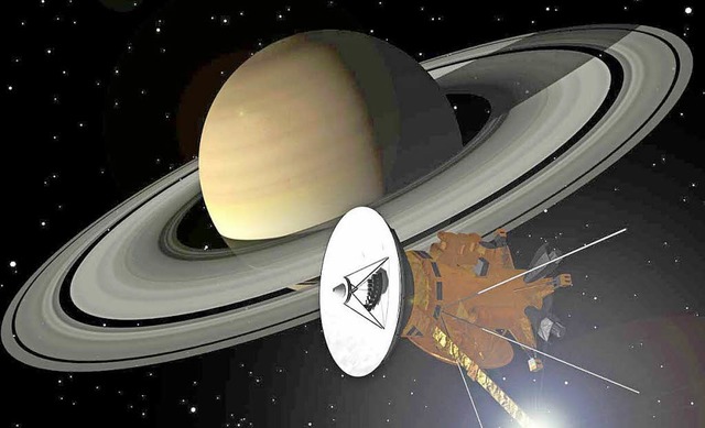 20 Jahrelang unterwegs:  Computersimul...der Raumsonde Cassini im Saturnsystem   | Foto: dpa