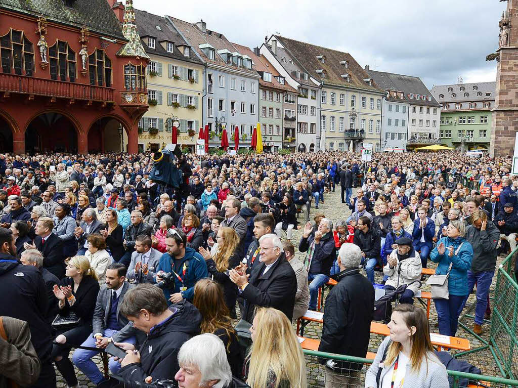 Bundeskanzlerin Angela Merkel war zum Wahlkampfauftritt nach Freiburg gekommen.