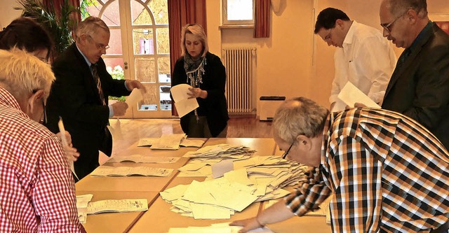 Im Saal der Touristinfo wurden am Sonn...immen fr Lffingen-Stadt ausgezhlt.   | Foto: Martin Wunderle