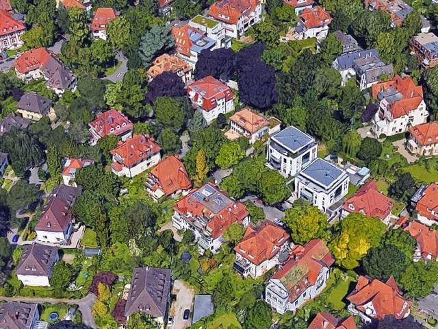 Bauliche Vernderungen in der Wiehre s...Google-Luftbild fallen diese ins Auge.  | Foto: Google-Luftbild/GeoDasis-DE/BKG