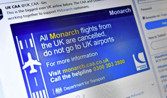 Alle Monarch-Flge sind gestrichen, heit es in dieser Information.  | Foto: AFP