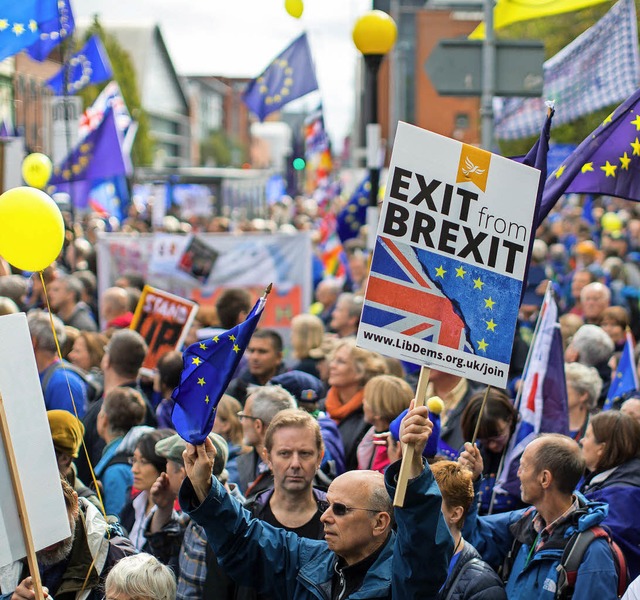 In Manchester fordern Demonstranten einen Ausstieg aus dem Brexit.   | Foto: DPA