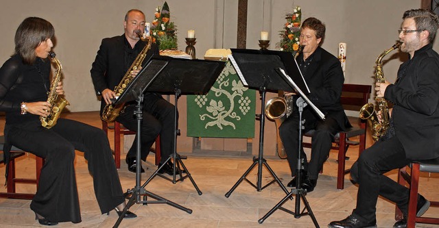 Das Raschr Saxophon Quartett: Christi...Kenneth Coon, Elliot Riley (von links)  | Foto: Hildegard Karig